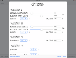 Decibel John Cage Variations iPad App - Options